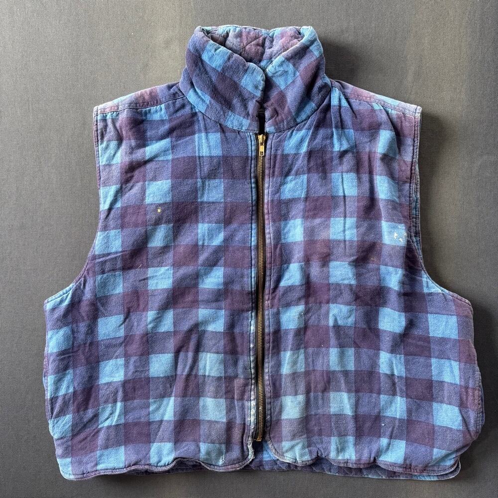 Vintage Sierra Pacific Blue Plaid Quilted Flannel Puffer Vest Full Zip Sz XL